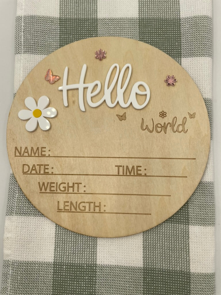 Hello World Flowers & Butterflies Plaque | White