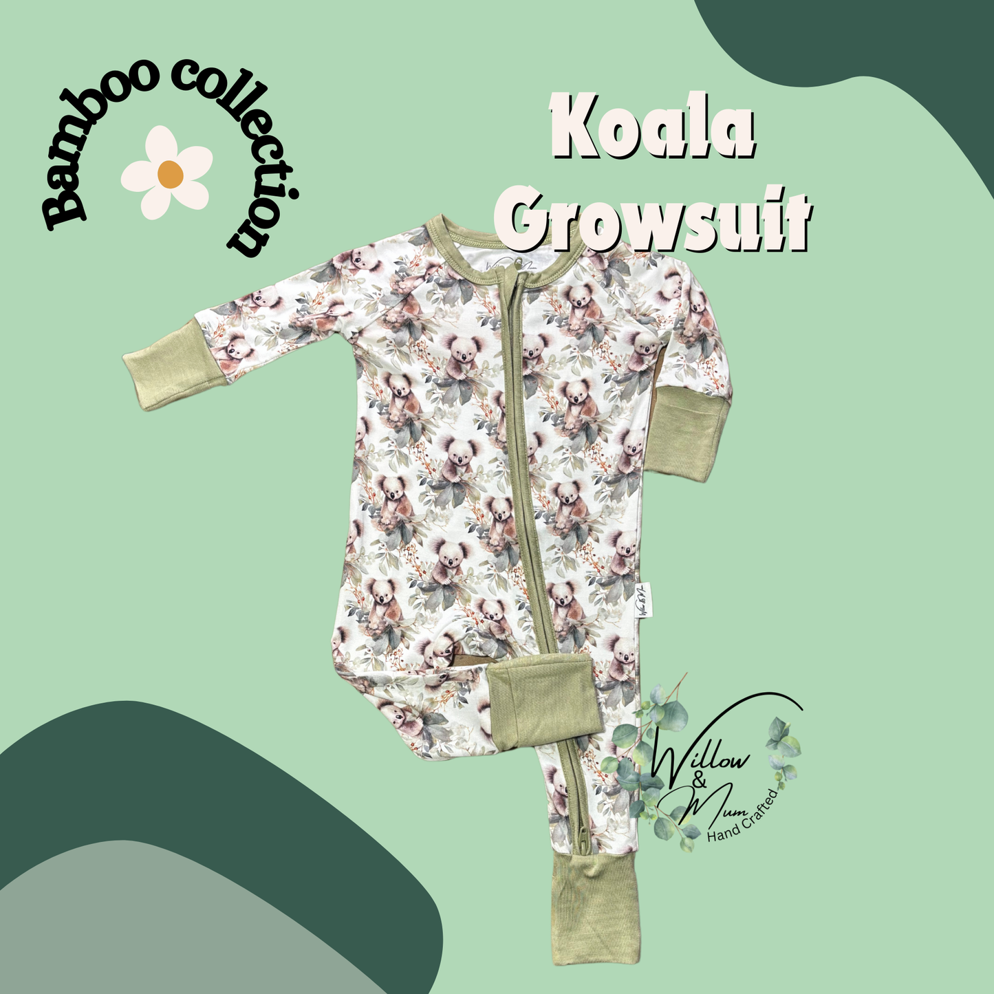 Leafy Koalas Organic Bamboo Growsuit