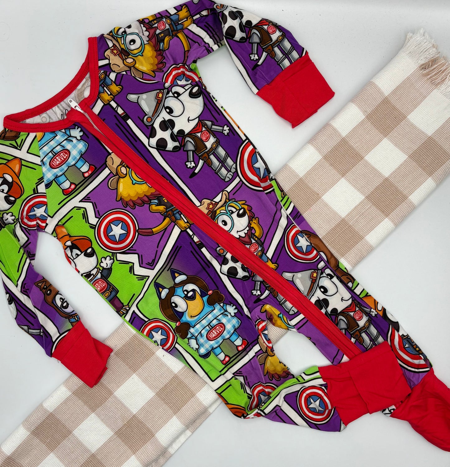 Organic Bamboo Growsuit | Bluey / Avengers