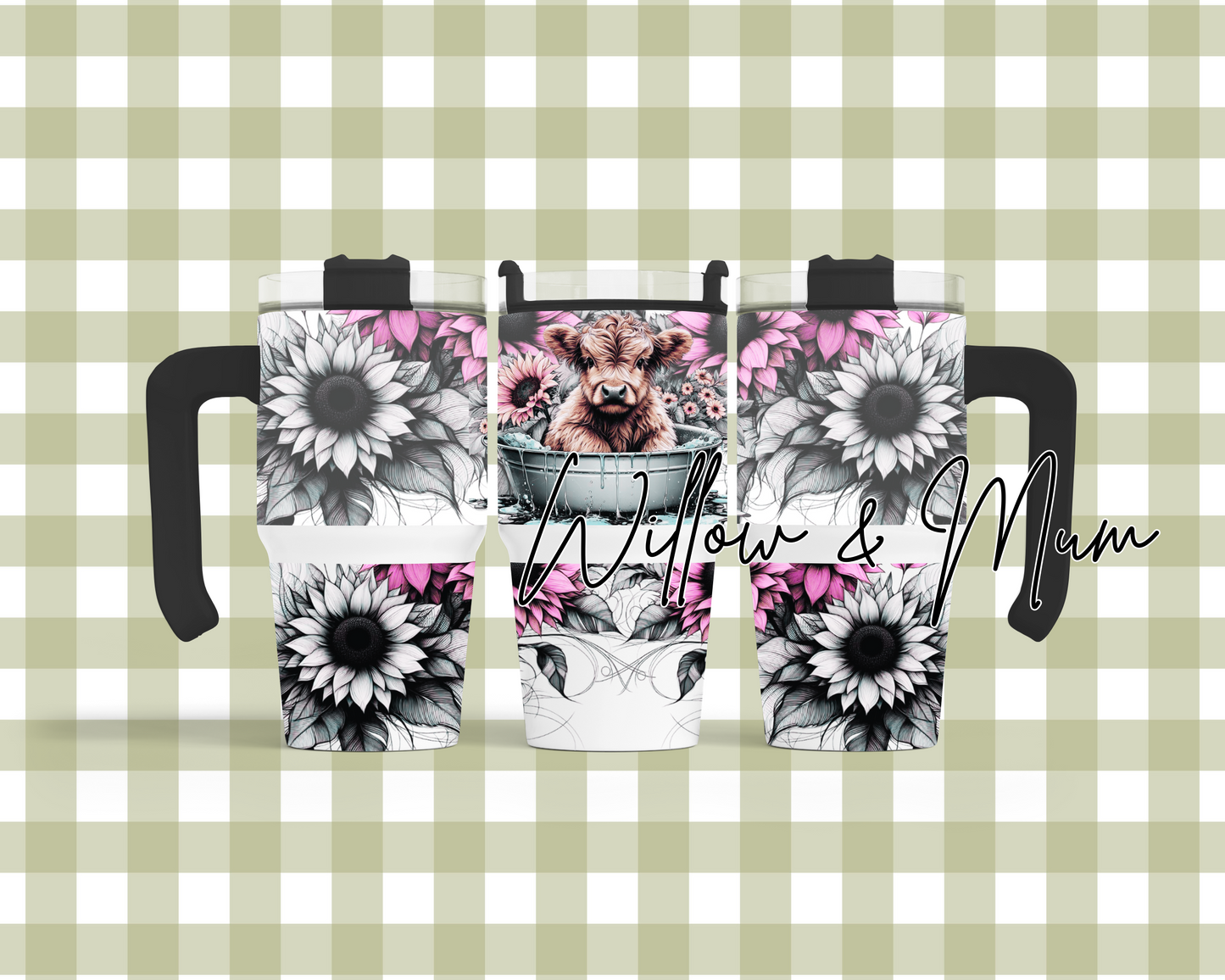 20oz Tumbler w Handle | Bath Tub Cow| 1