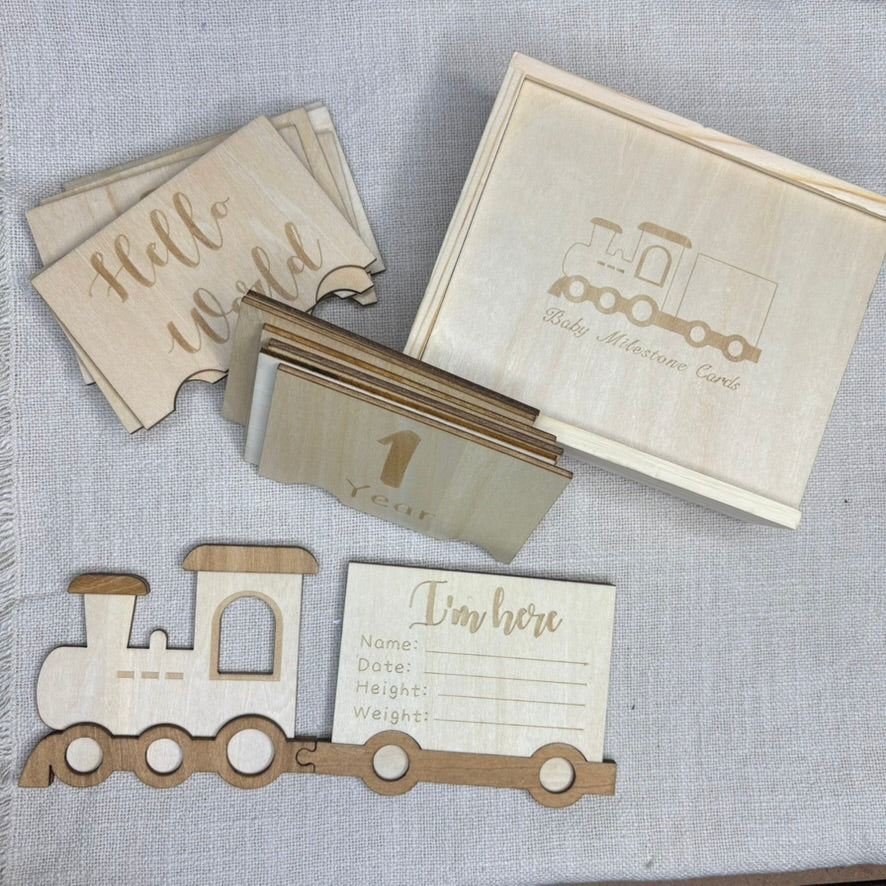 Baby's Wooden Milestone Sign Train