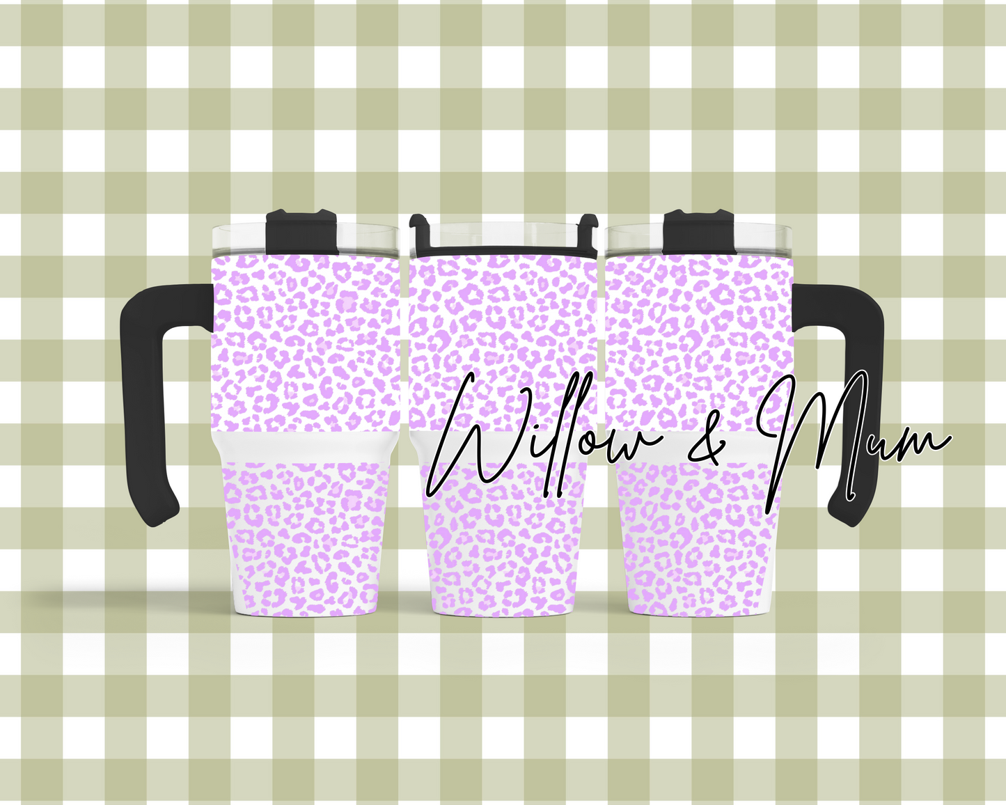 20oz Tumbler w Handle | Pink Leopard | 7