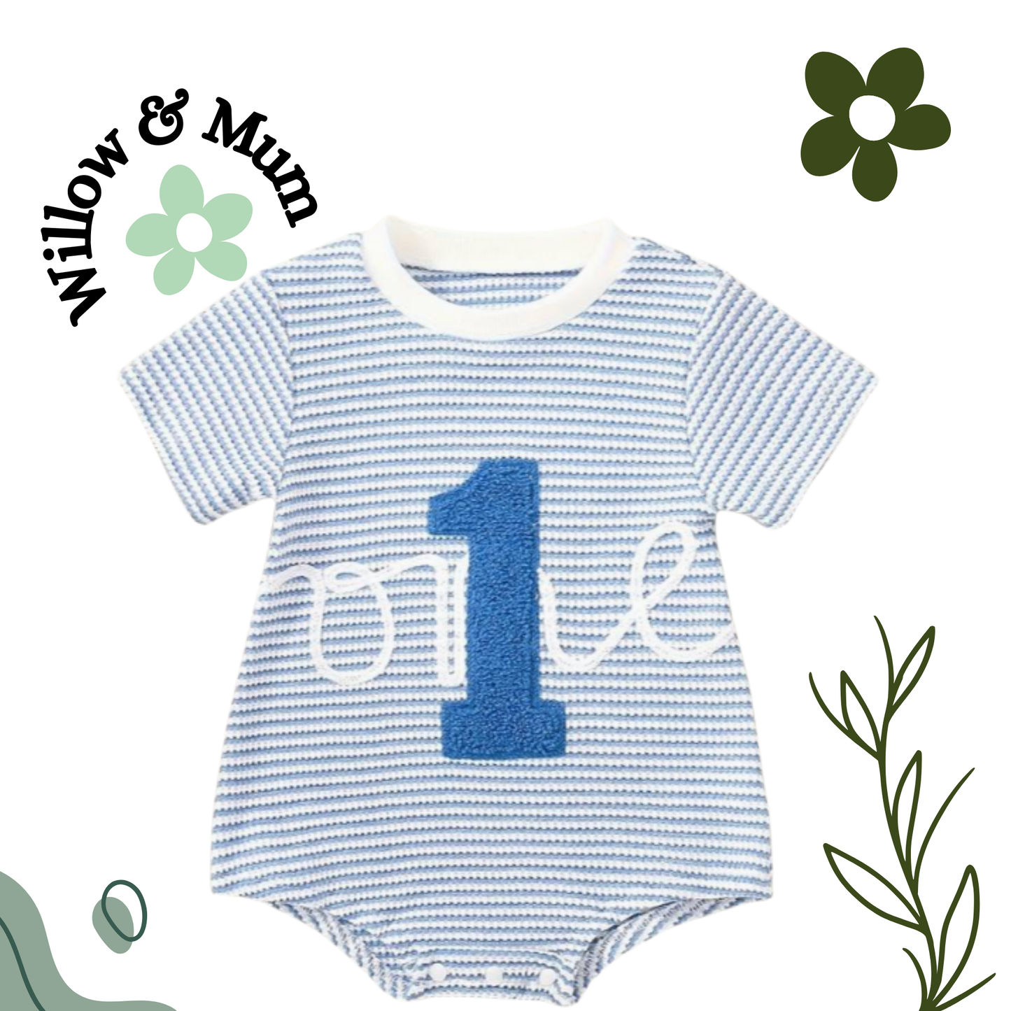 "One" Romper Blue