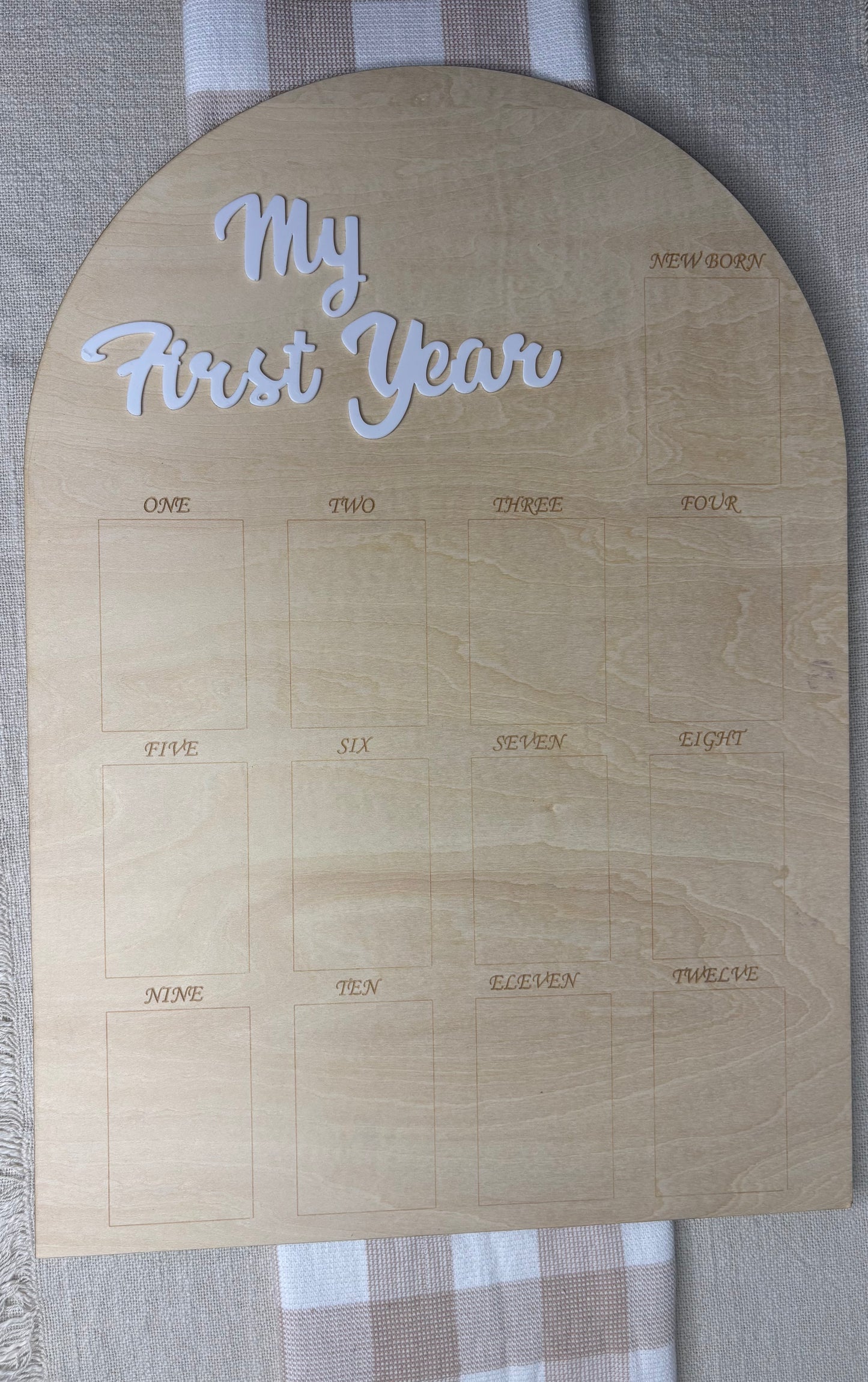 My First Year Wooden Milestone Photo Frame | Thick White Acrylic