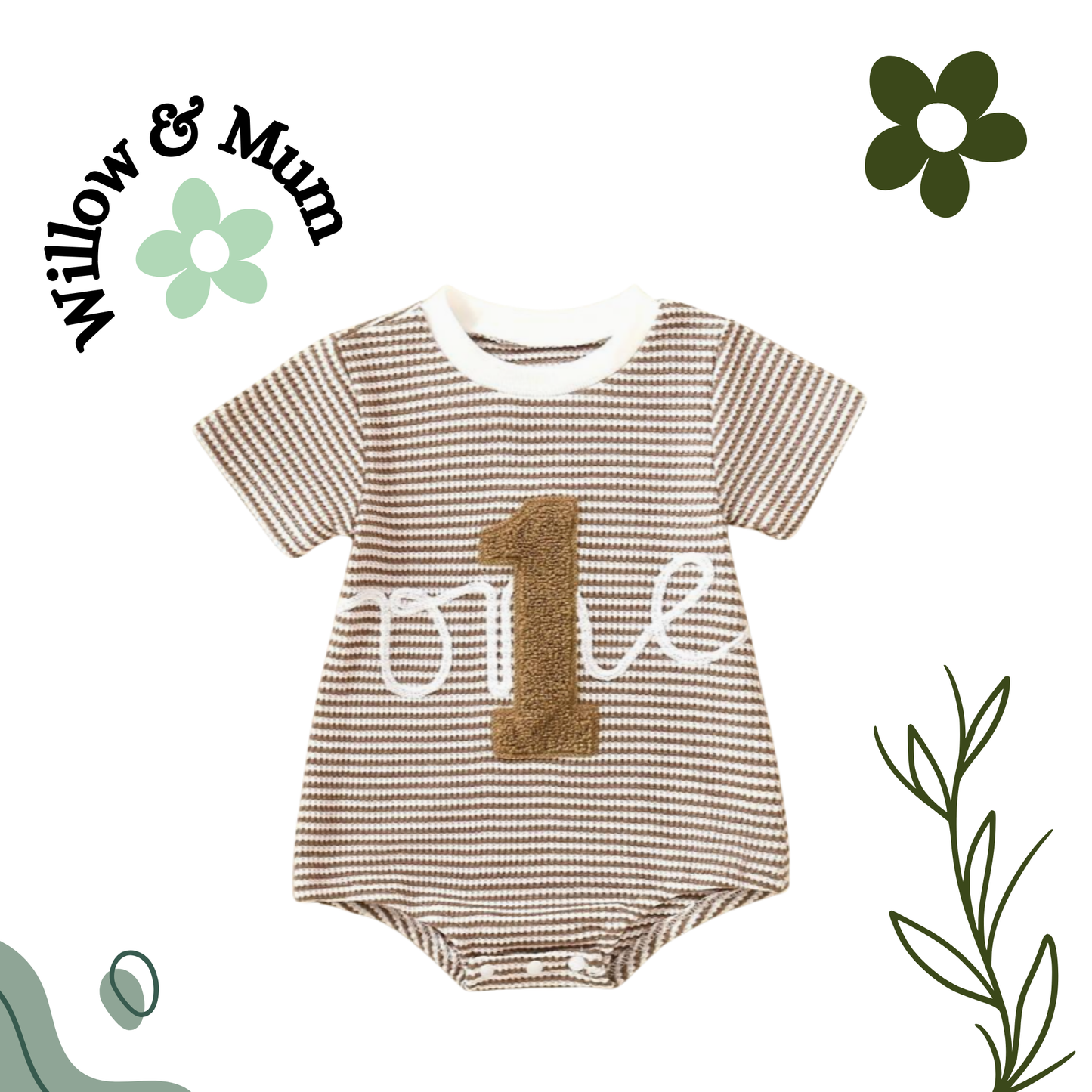 "One" Romper Tan