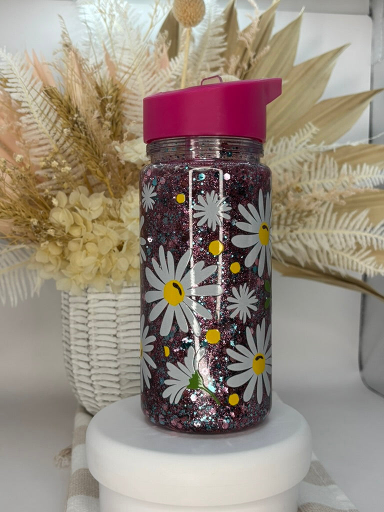 10oz Flip Top Snow Globe Acrylic Drink Bottle |Flowers