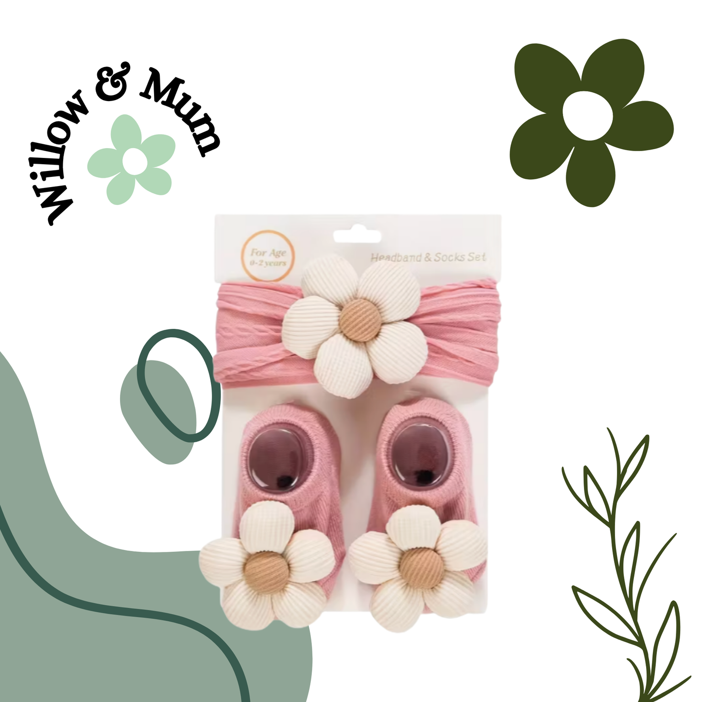 Pink | Flower Head Band & Socks