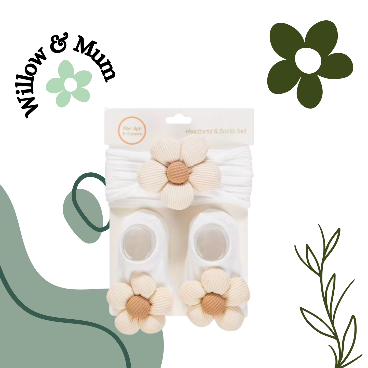 White | Flower Head Band & Socks