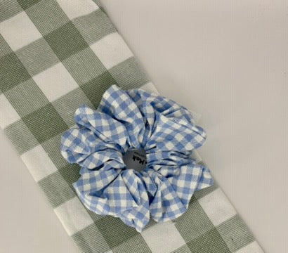 XL Hair Scrunchie | Blue Gingham