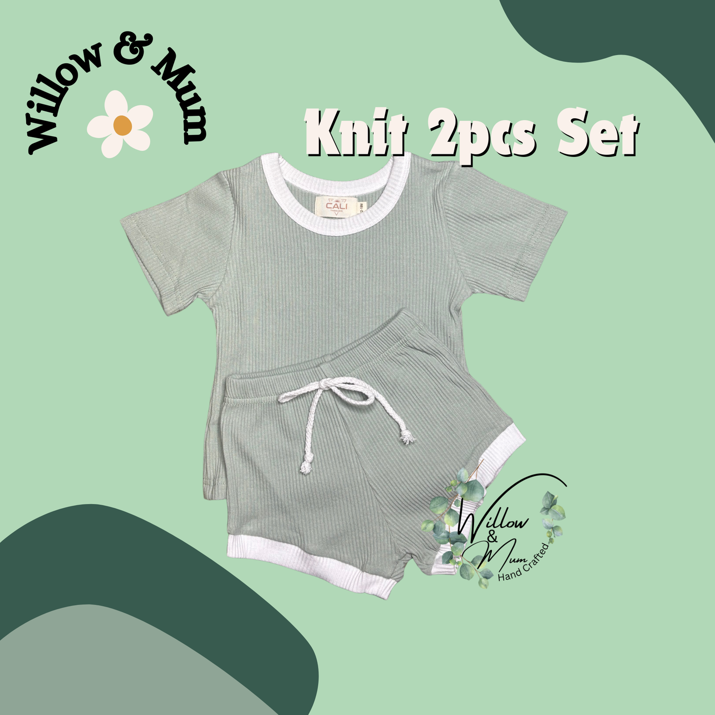 Sea Green Set | Ribbed "knit" Cotton