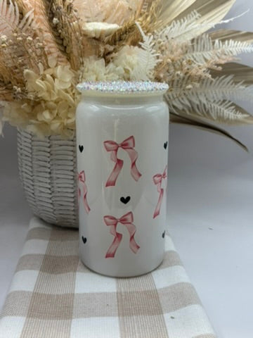 16oz Glass Tumbler |Bows & Hearts