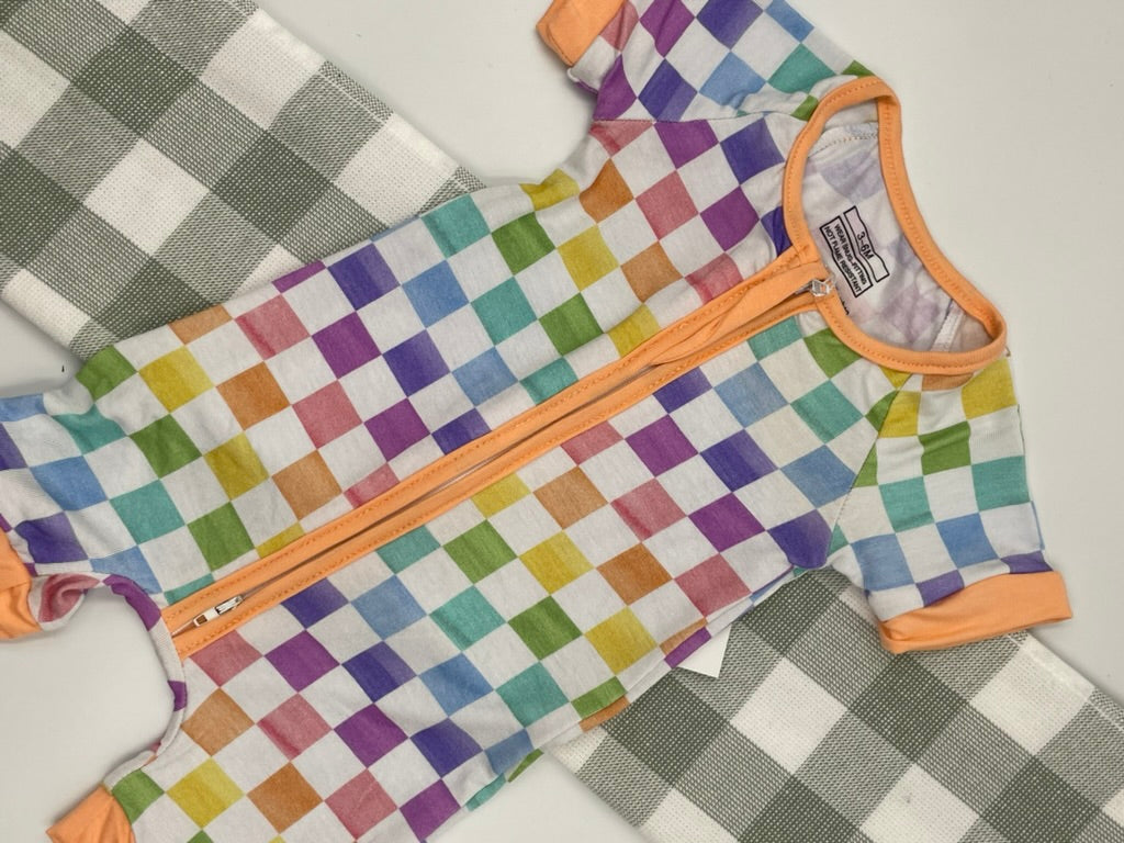 Rainbow Checks Romper | 3-6M