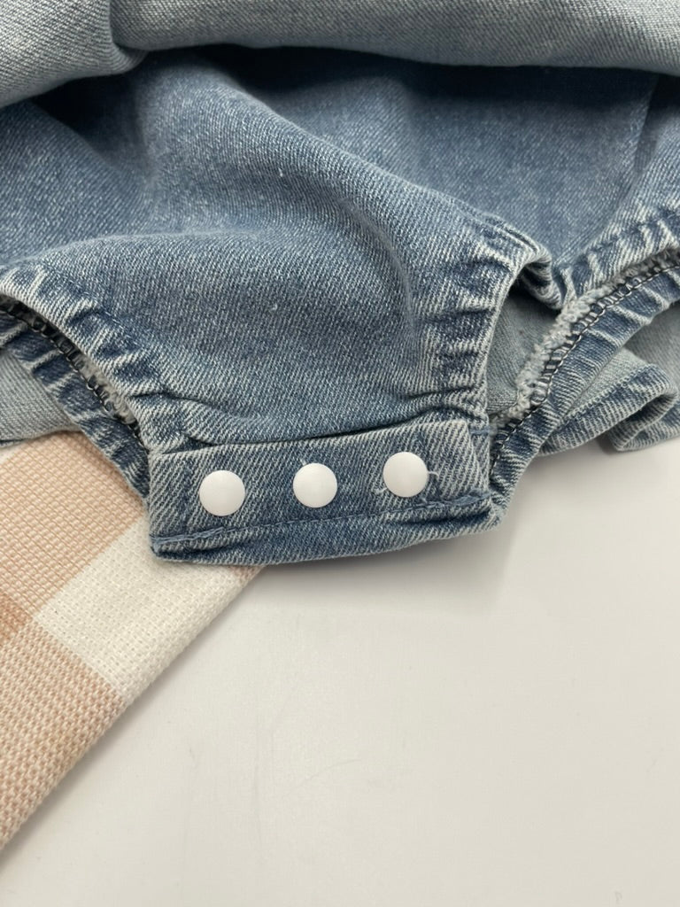 Denim Strawberry Romper