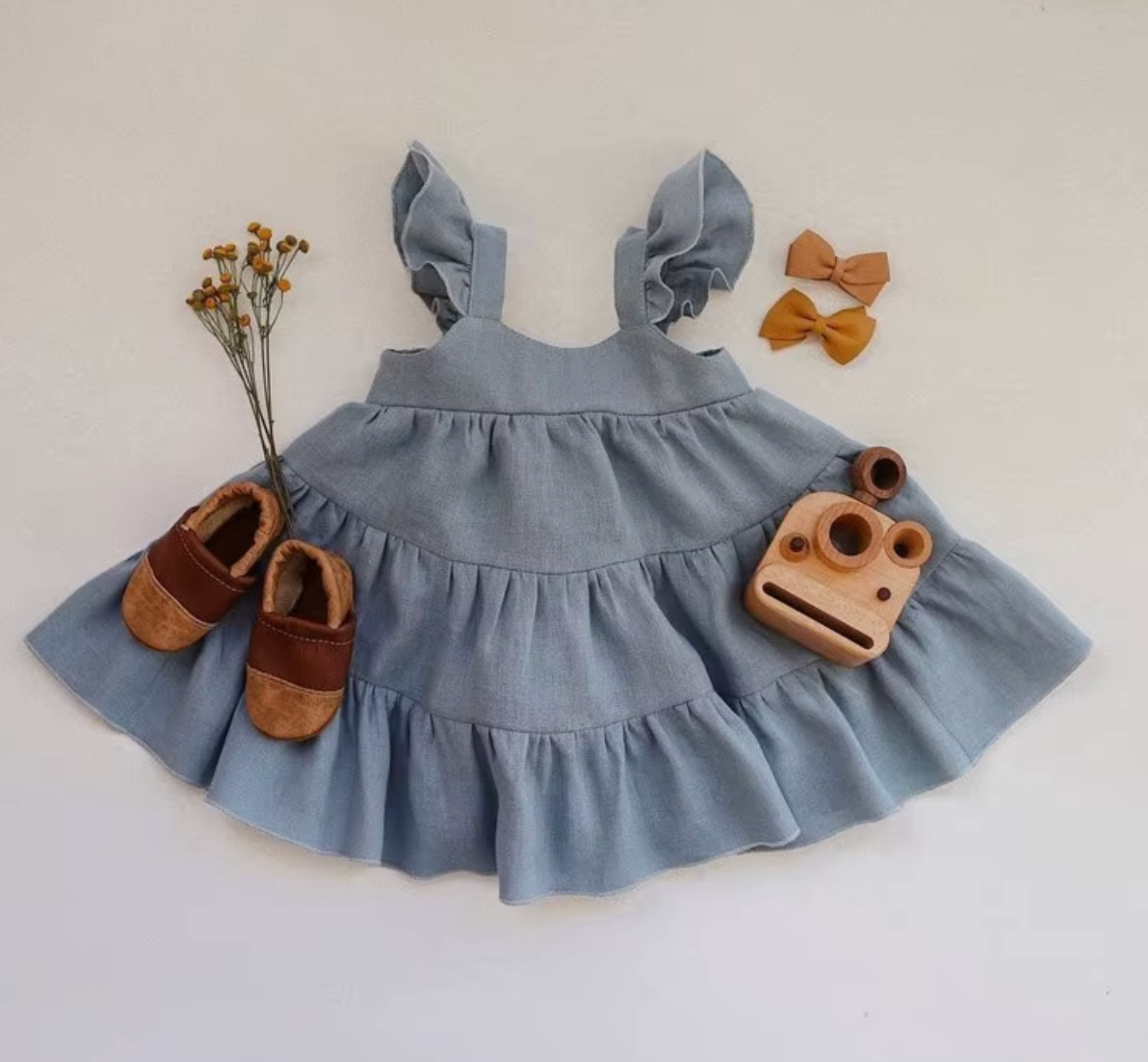 Flare Cotton Linen Dress | Blue