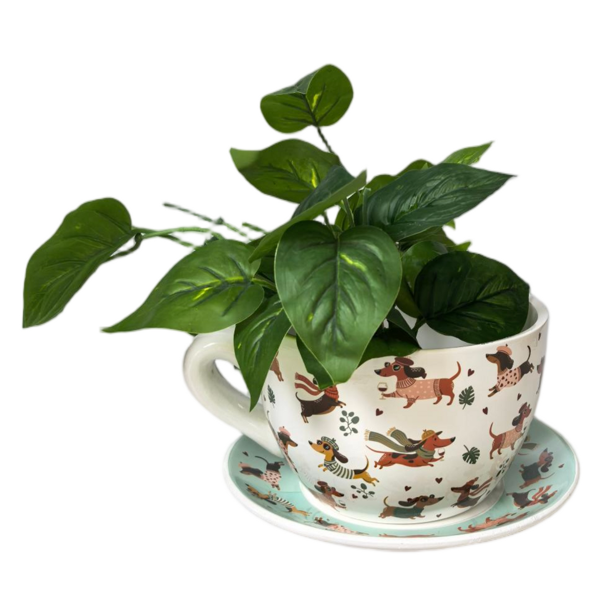 Sausage Dog Tea Cup Planter White