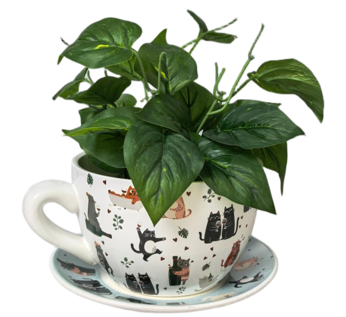 Playful Paws Cat Tea Cup Planter White