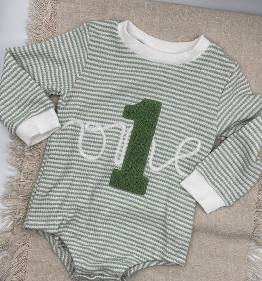 "One" Romper Green Long Sleeves