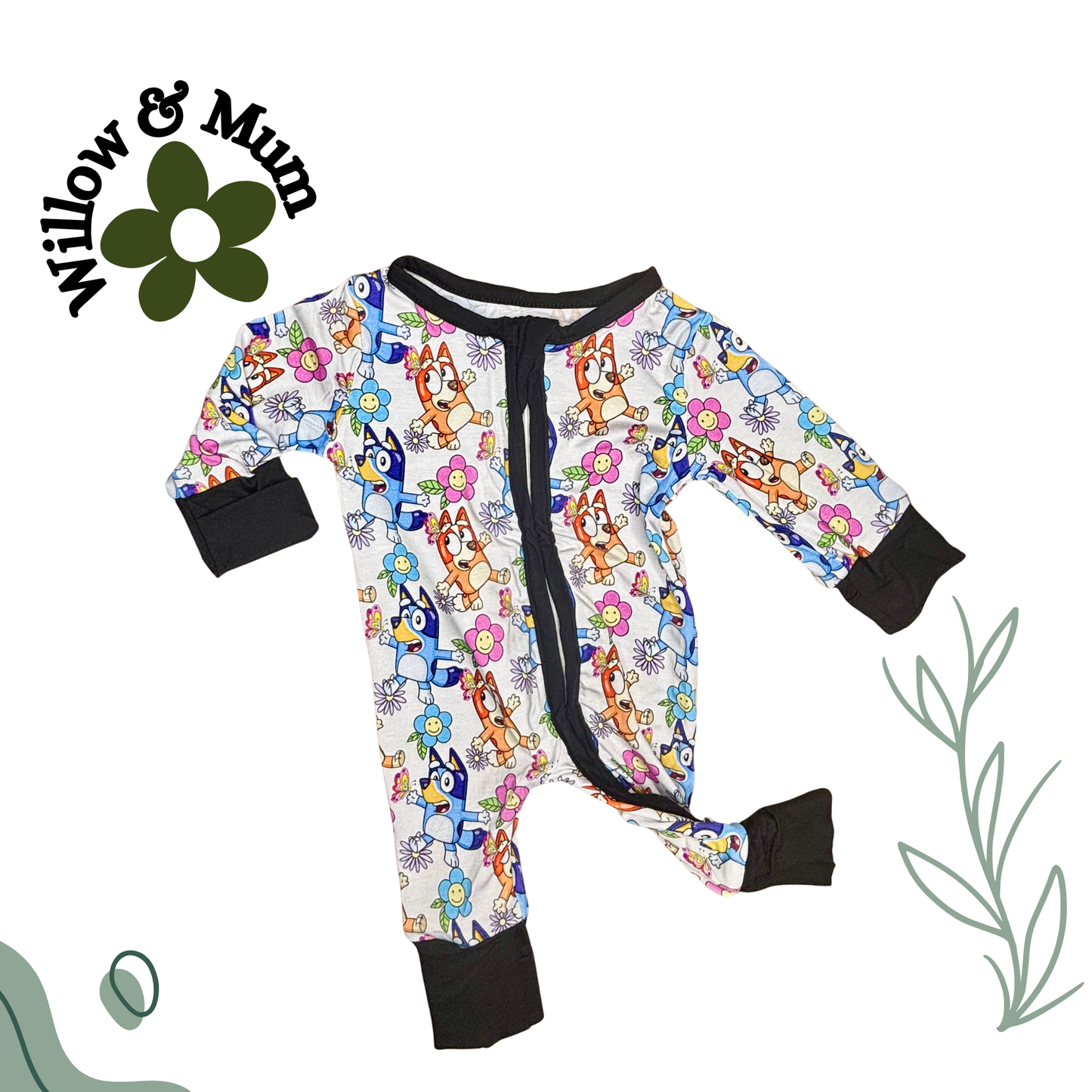 Bluey & Bingo Flower Party Organic Growsuit