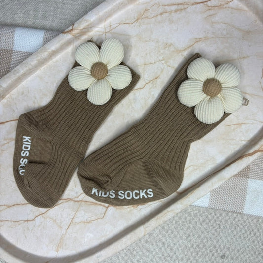 Baby Flower Grip Socks | Tan