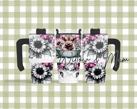 20oz Tumbler w Handle | Bath Tub Cow| 1