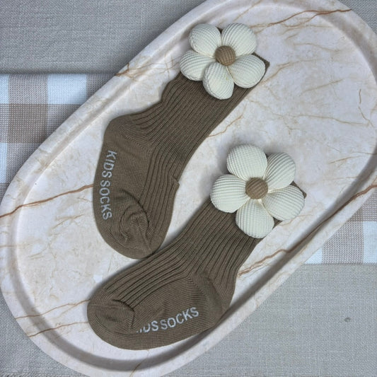 Baby Flower Grip Socks | Coffee