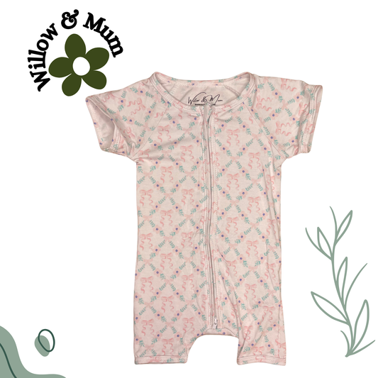 Pink Bows  Organic Romper
