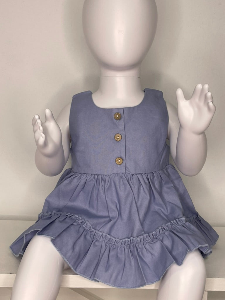 Flare Cotton Linen Outfit | Blue