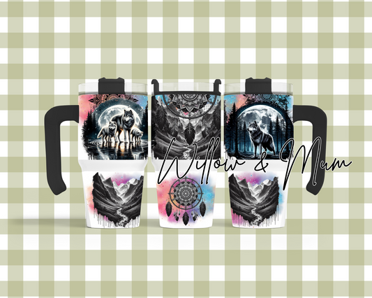 20oz Tumbler w Handle | Wolfs| 3