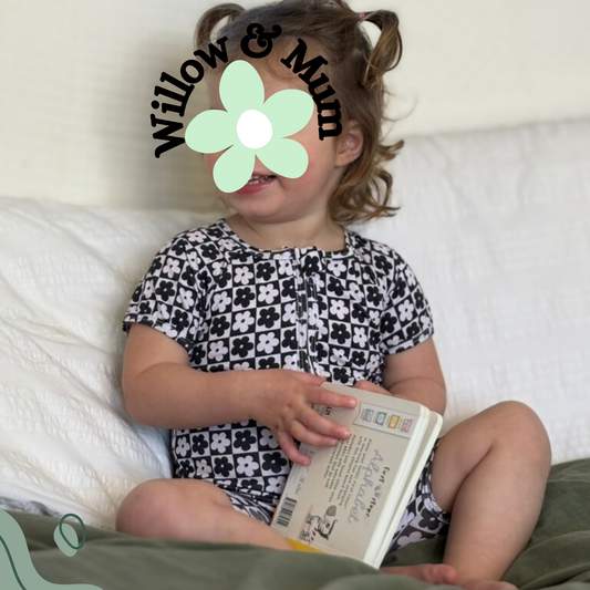 Black & White flowers Organic Romper
