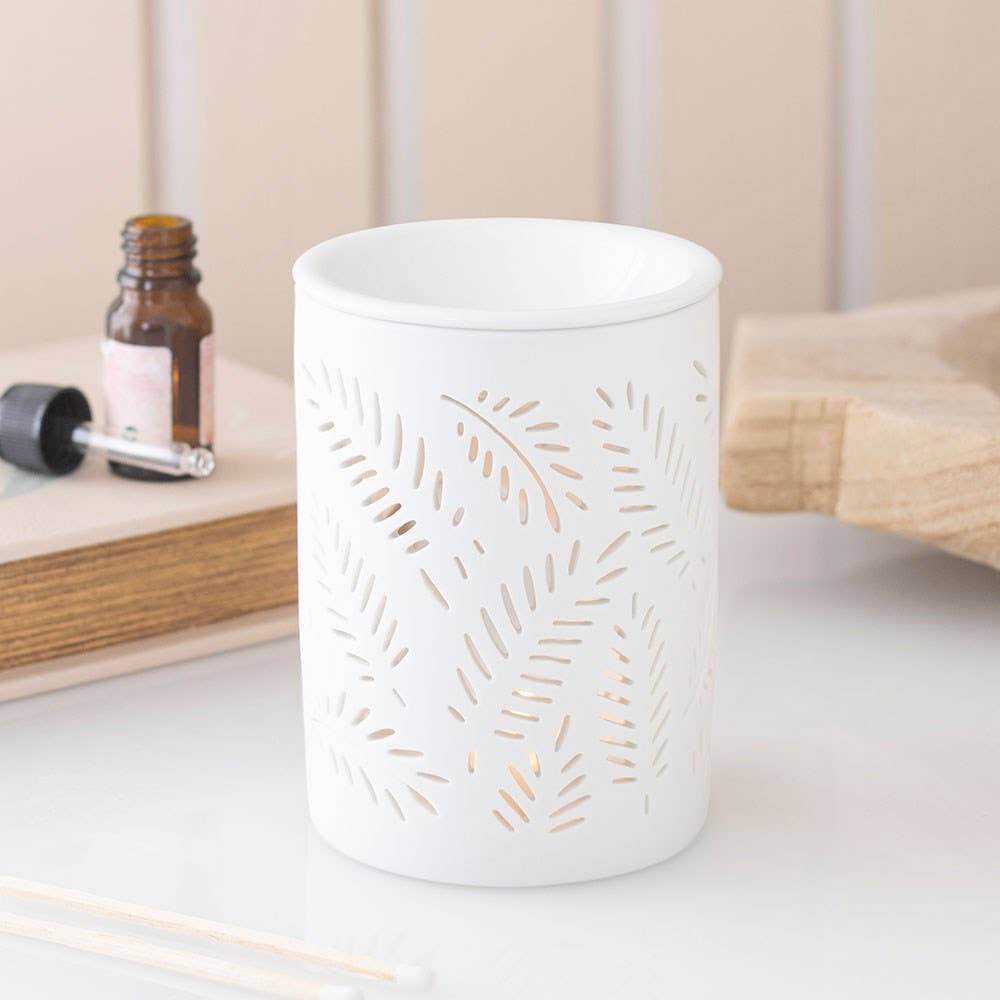 White Leafy Fern Cut Out Oil Burner