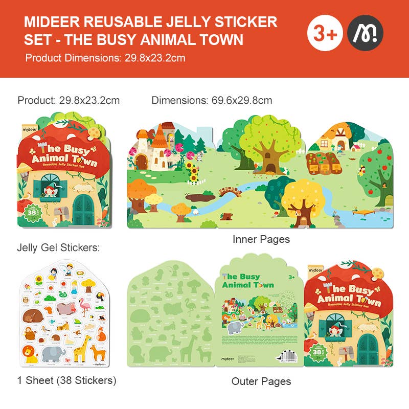 Mideer Reusable Jelly Sticker Set-The Busy Animal Town