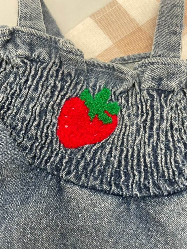 Denim Strawberry Romper