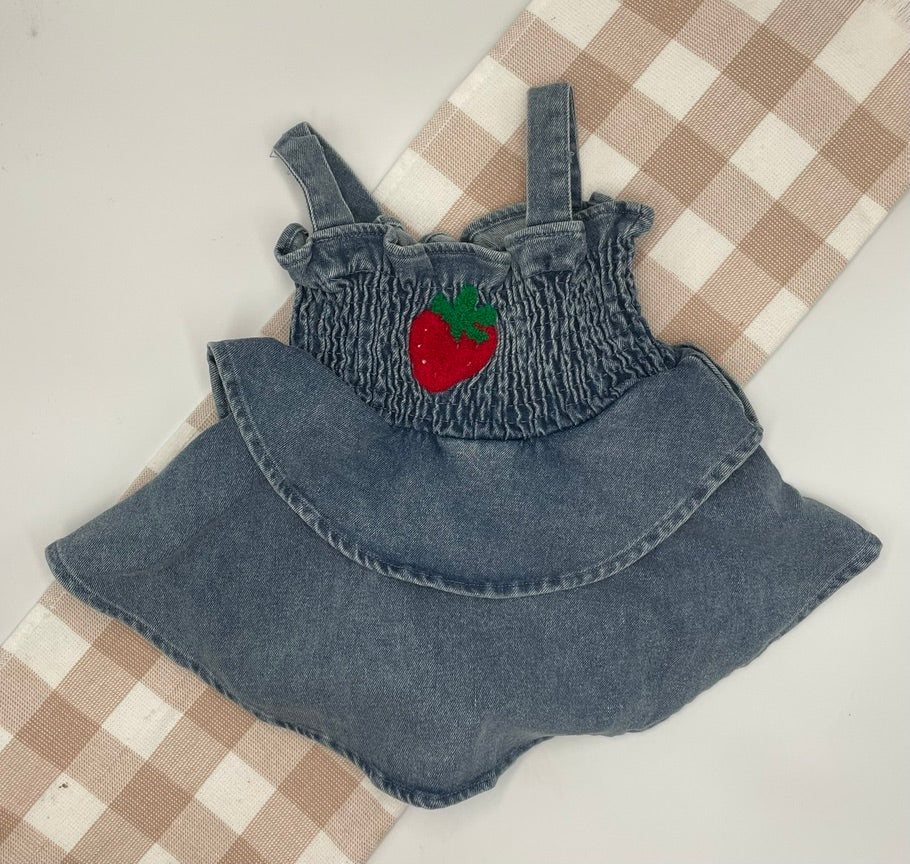 Denim Strawberry Romper