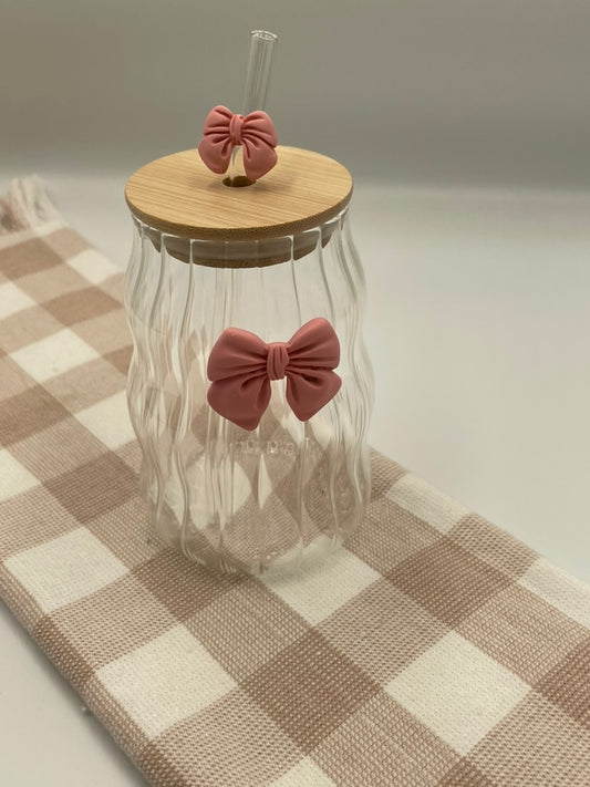 Glass Bow Tumbler  | Pink Squiggle