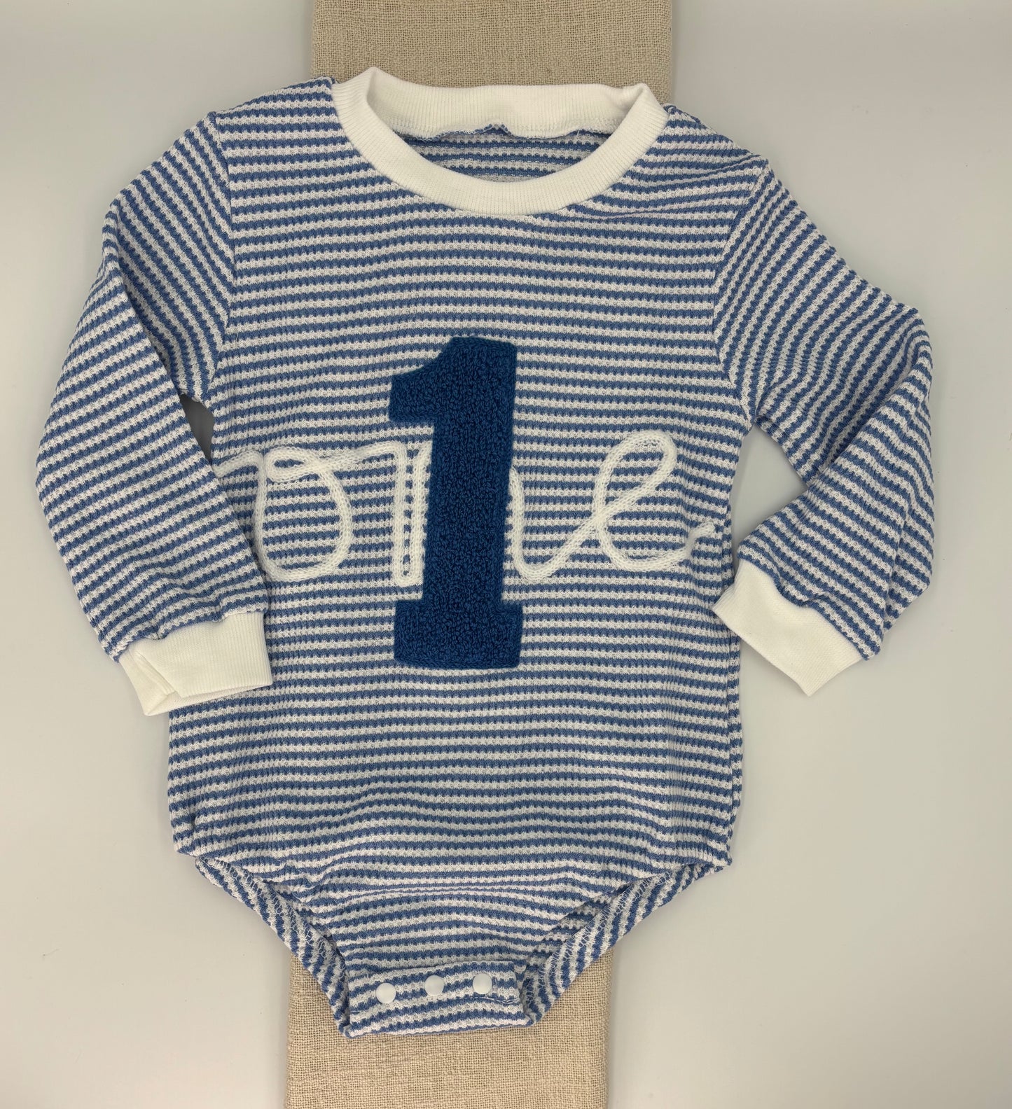 "One" Romper Blue Long Sleeves