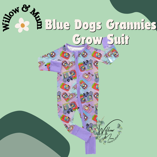 Organic Blue Dogs Grannies Growsuit | Baby