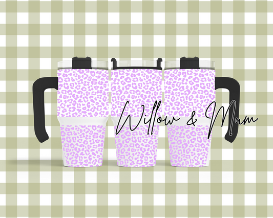 20oz Tumbler w Handle | Pink Leopard |  7