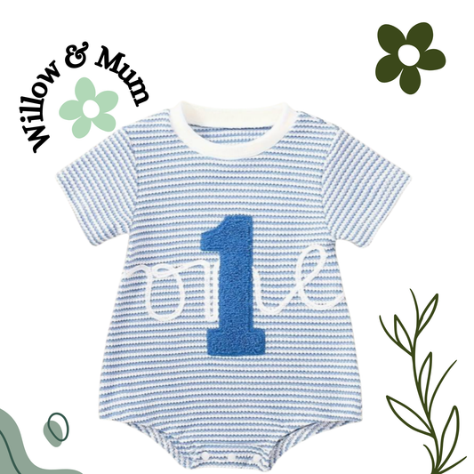 "One" Romper Blue