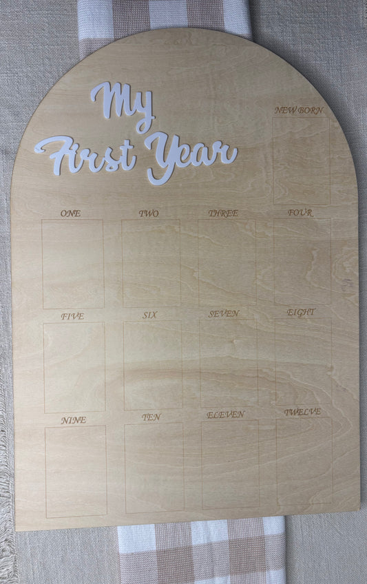My First Year Wooden Milestone Photo Frame | Thick White Acrylic