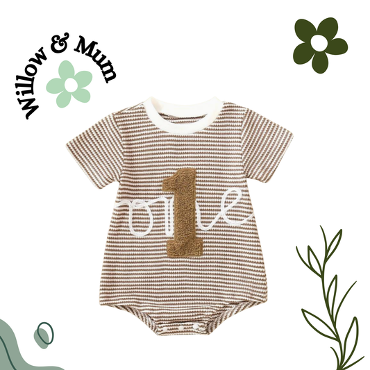 "One" Romper Tan