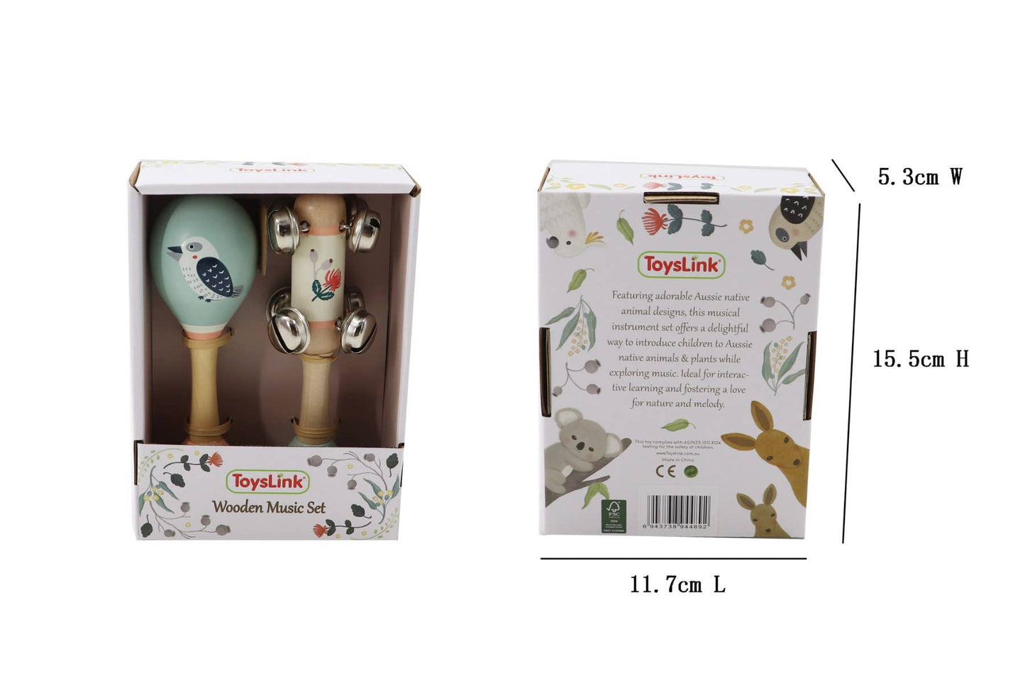 Kookaburra Maraca & Waratah Jingle Stick Musical Set