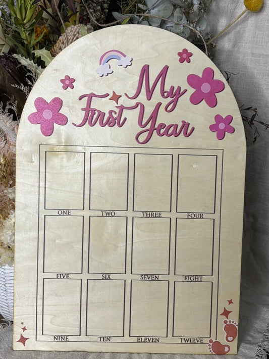 My First Year Wooden Milestone Photo Frame |Pink