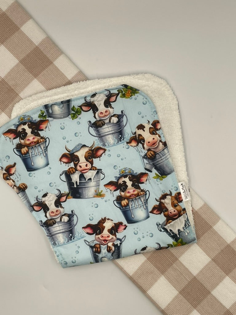 Large Baby Burp Cloth | Cows in Bath tubs