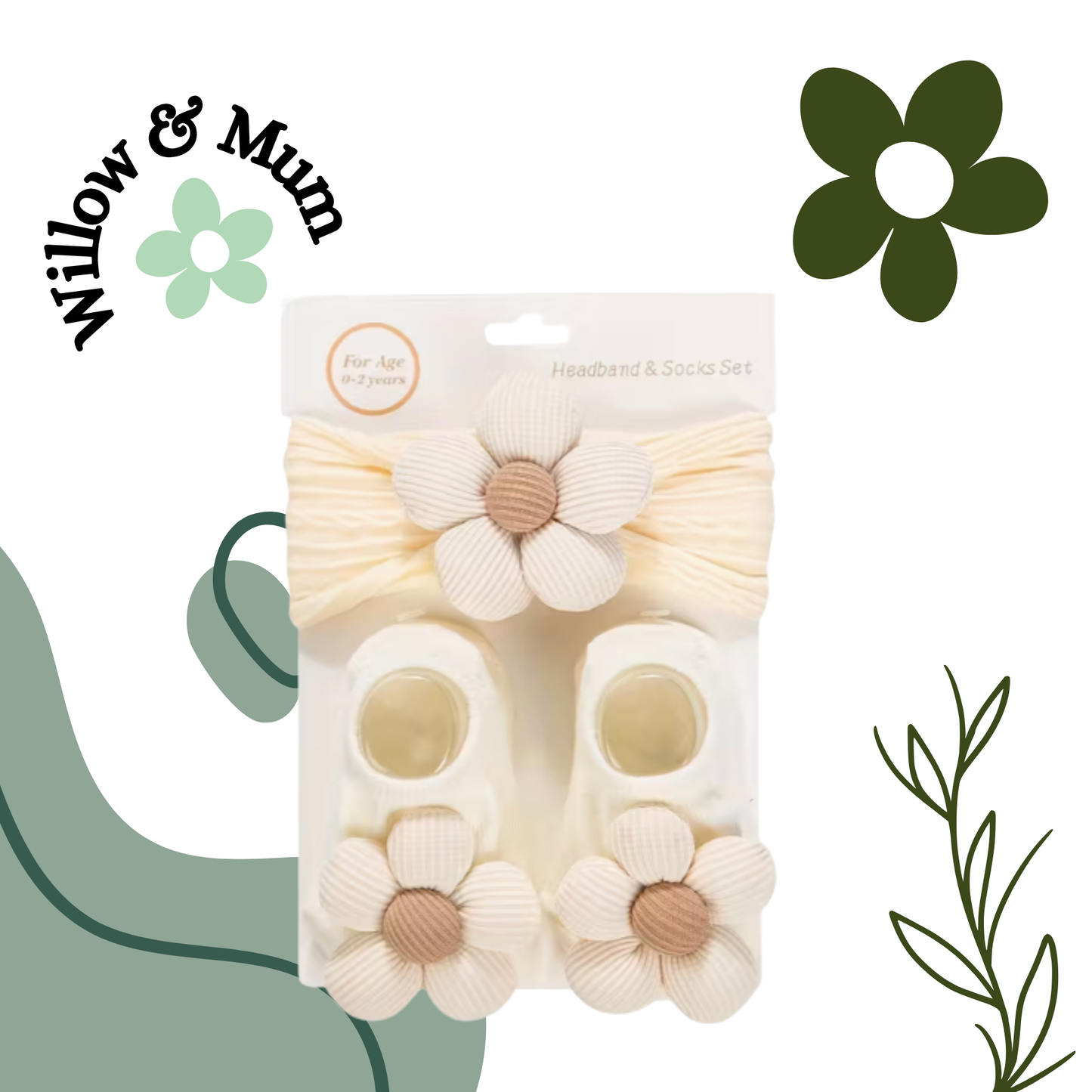Cream | Flower Head Band & Socks