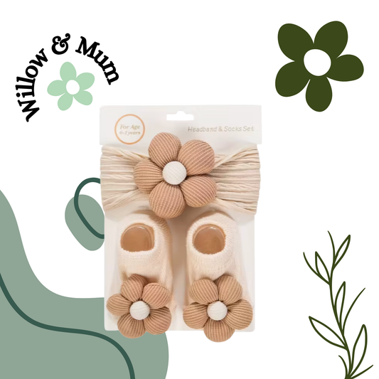 Tan | Flower Head Band & Socks