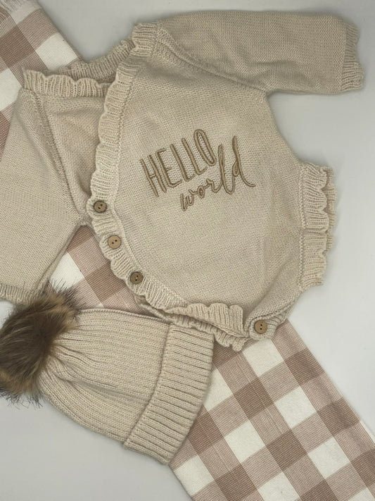 Hello World Frill Romper | Tan