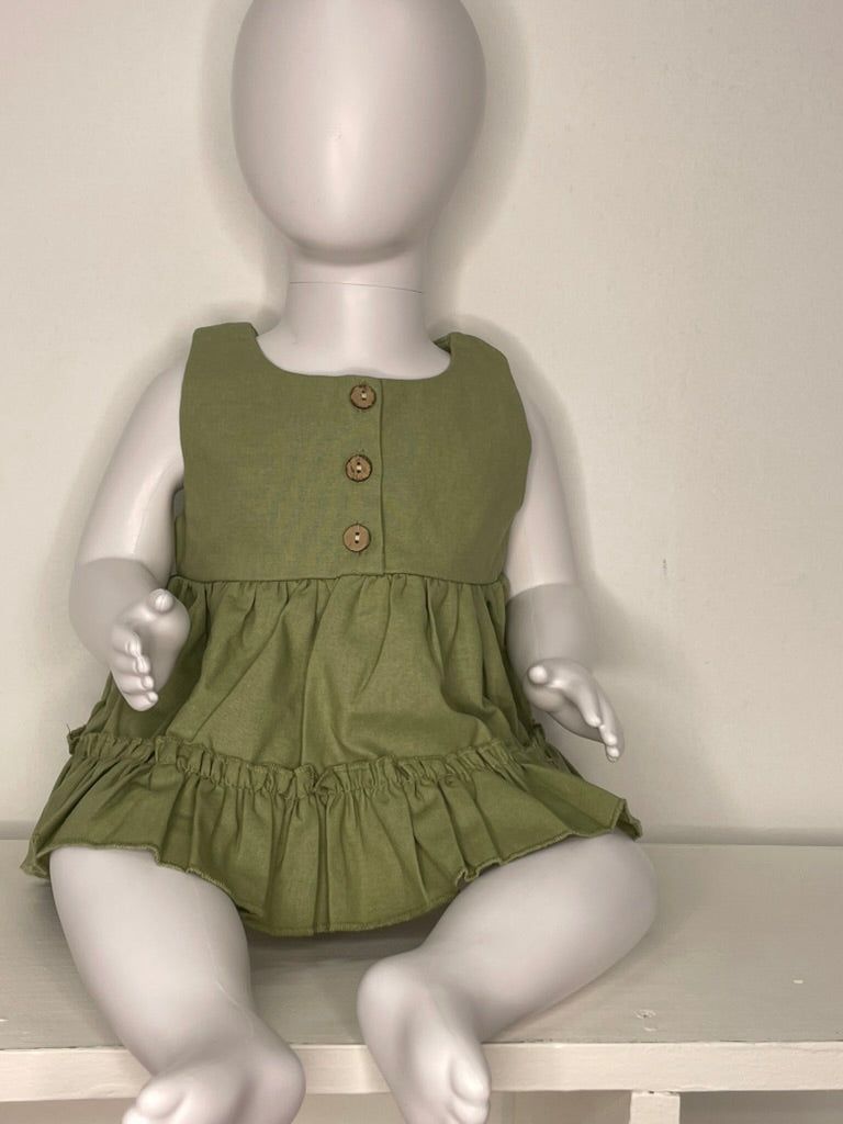 Flare Cotton Linen Outfit | Green