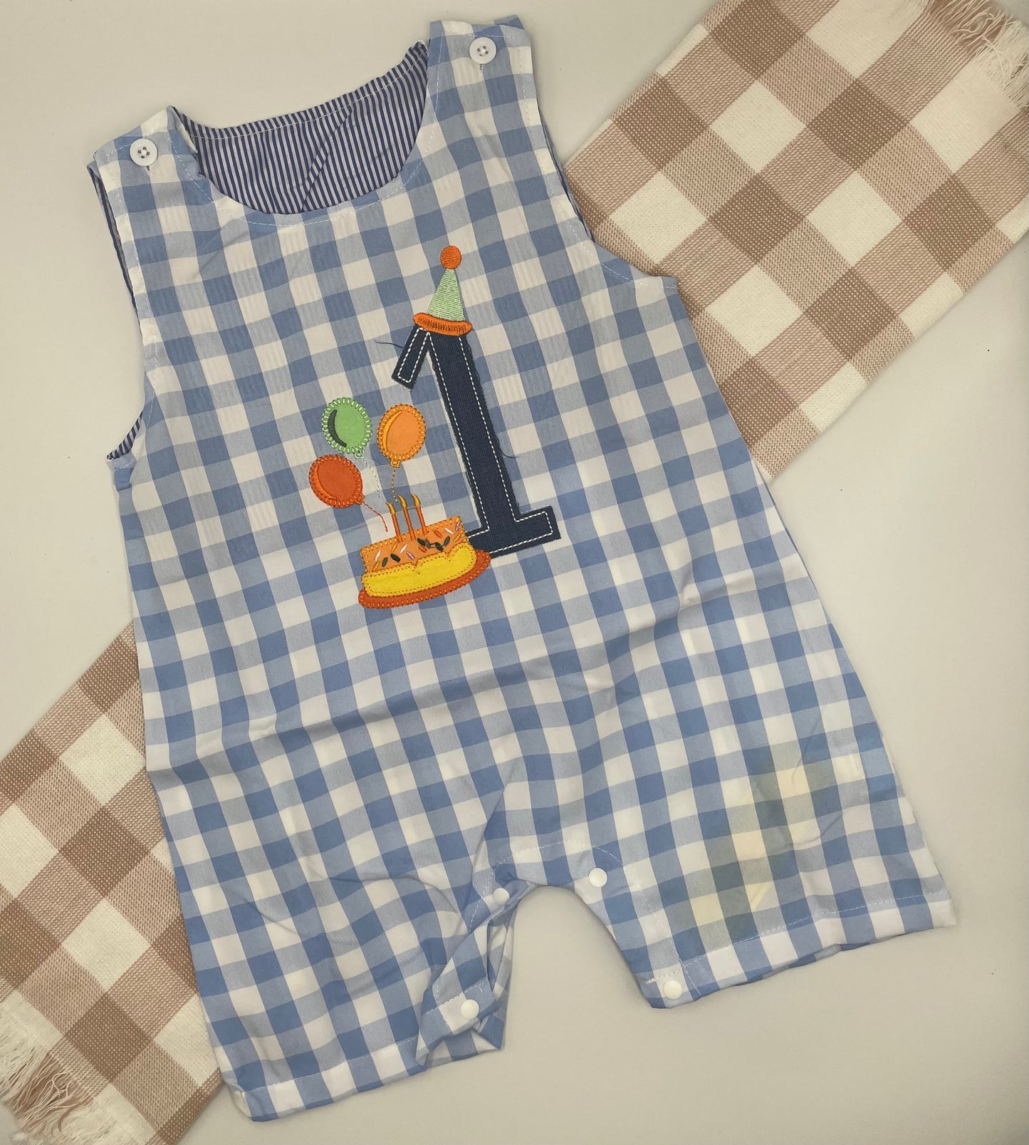 "One" Blue Party Romper