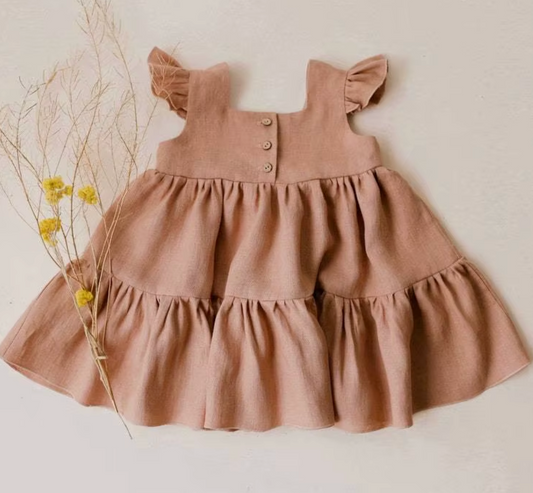 Flare Cotton Linen Dress | Dusty Pink
