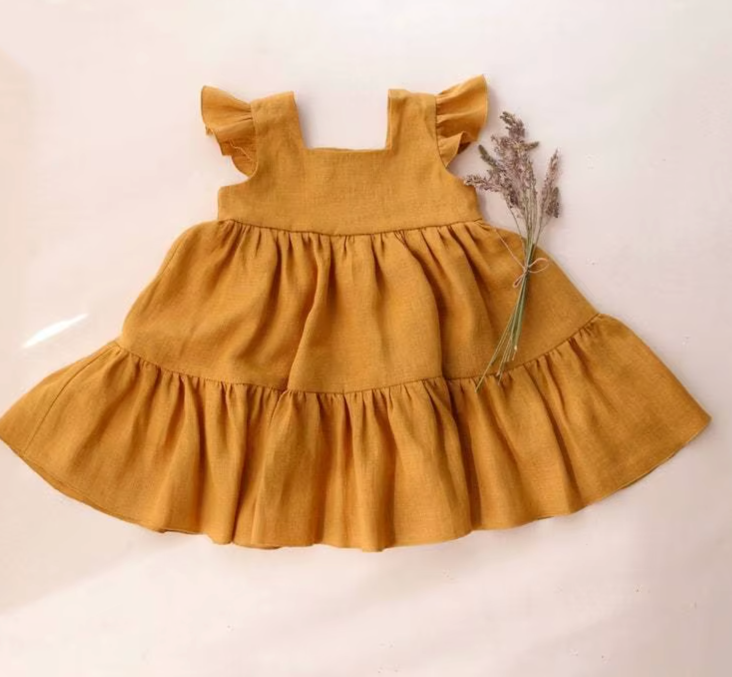 Flare Cotton Linen Dress | Mustard